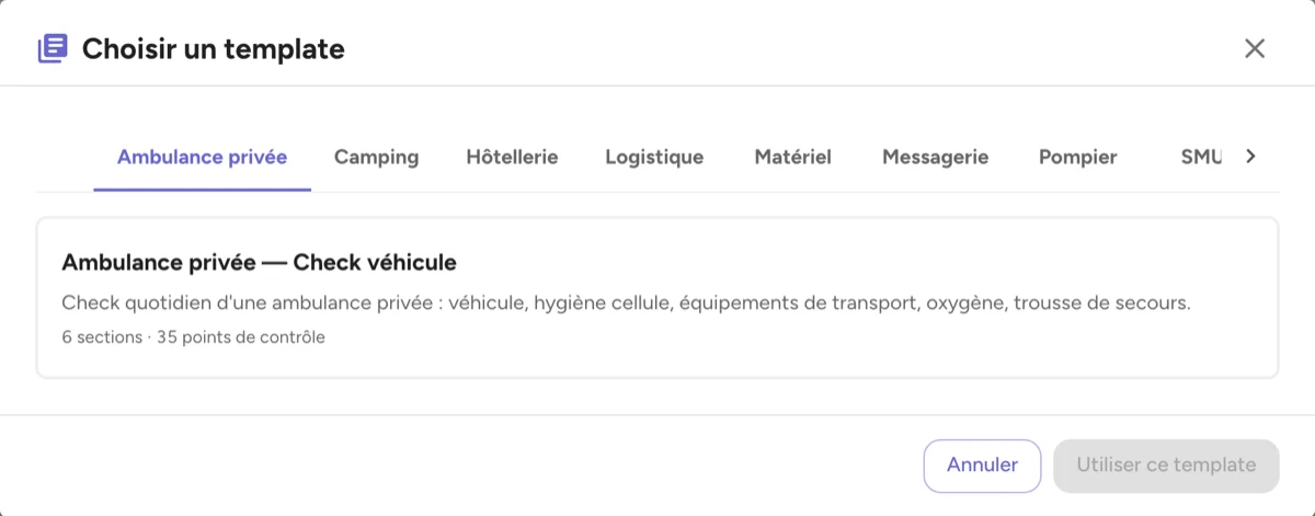 Choix d’un modèle de checklist par métier
